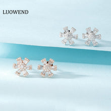 Load image into Gallery viewer, LUOWEND 18K White or Rose Gold Real Natural Diamond Stud Earrings for Women