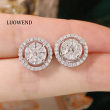 Load image into Gallery viewer, LUOWEND 18K White Gold Natural Diamond Earrings for Women