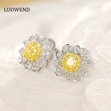 Load image into Gallery viewer, LUOWEND 18K White Gold Real Natural Yellow Diamond Stud Earrings for Women