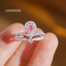 Load image into Gallery viewer, LUOWEND 18K White Gold Natural Pink Diamond Ring for Women