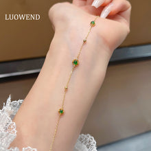 Load image into Gallery viewer, LUOWEND 18K Yellow Gold Real Natural Jadeite and Diamond Bracelet and Anklet Chain for Women