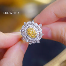 Load image into Gallery viewer, LUOWEND 18K White Gold Natural Yellow Diamond Ring for Women
