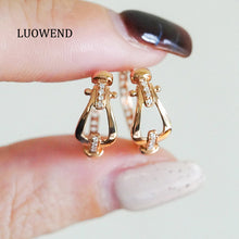 Load image into Gallery viewer, LUOWEND 18K Rose Gold Real Natural Diamond Hoop Earrings for Women