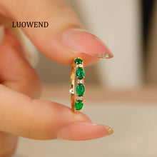 Load image into Gallery viewer, LUOWEND 18K Yellow Gold Real Natural Emerald Ring for Women
