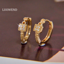 Load image into Gallery viewer, LUOWEND 18K Yellow Gold Real Natural Diamond Hoop Earrings for Women