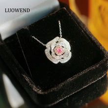 Load image into Gallery viewer, LUOWEND 18K White Gold Natural Pink Diamond Necklace for Women