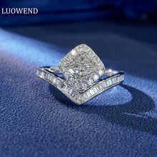 Load image into Gallery viewer, LUOWEND 18K White Gold Real Natural Diamond Ring for Women