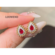 Load image into Gallery viewer, LUOWEND 18K Yellow Gold Natural Ruby Earrings for Women