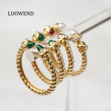 Load image into Gallery viewer, LUOWEND 18K Yellow Gold Real Natural Ruby Ring for Women