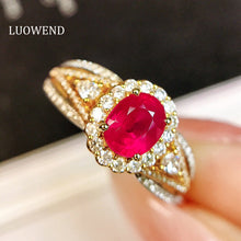 Load image into Gallery viewer, LUOWEND 18K Yellow Gold Real Natural Ruby Ring for Women