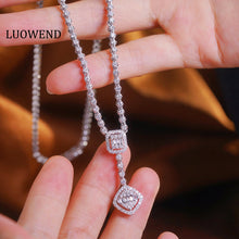 Load image into Gallery viewer, LUOWEND 18K White Gold Real Natural Diamond Necklace for Women