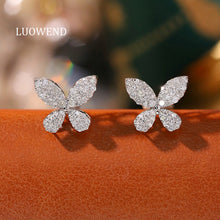 Load image into Gallery viewer, LUOWEND 18K White Gold Natural Diamond Earrings for Women