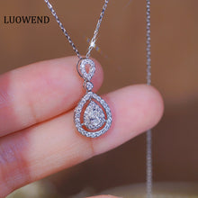 Load image into Gallery viewer, LUOWEND 18K White Gold Real Natural Diamond Pendant Necklace for Women
