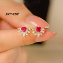 Load image into Gallery viewer, LUOWEND 18K Yellow Gold Real Natural Ruby and Diamond Gemstone Earrings for Women