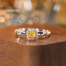 Load image into Gallery viewer, LUOWEND 18K White Gold Natural Yellow Diamond Ring for Women