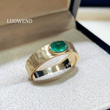 Load image into Gallery viewer, LUOWEND 18K Yellow Gold Real Natural Emerald Ring for Women