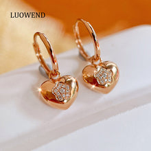 Load image into Gallery viewer, LUOWEND 18K Rose Gold Real Natural Diamond Hoop Earrings for Women