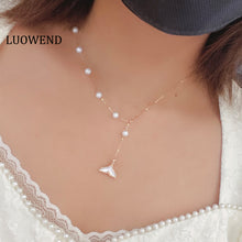 Load image into Gallery viewer, LUOWEND 18K Yellow Gold Pearl Necklace for Women