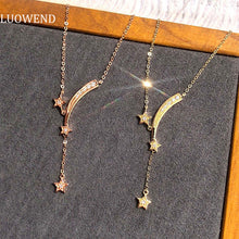 Load image into Gallery viewer, LUOWEND 18K Rose or Yellow Gold Real Natural Diamond Pendant Necklace for Women