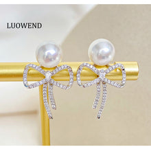 Load image into Gallery viewer, LUOWEND 18K White Gold Akoya Pearl Earrings for Women