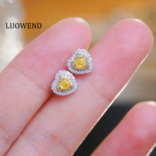 Load image into Gallery viewer, LUOWEND 18K White Gold Real Natural Yellow Diamond Stud Earrings for Women