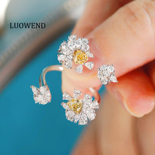 Load image into Gallery viewer, LUOWEND 18K White Gold Natural Yellow Diamond Ring for Women