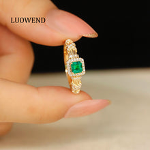 Load image into Gallery viewer, LUOWEND 18K Yellow Gold Real Natural Emerald Ring for Women