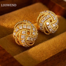 Load image into Gallery viewer, LUOWEND 18K Yellow Gold Real Natural Diamond Stud Earrings for Women