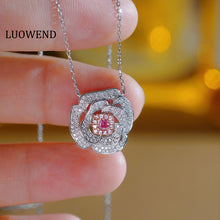 Load image into Gallery viewer, LUOWEND 18K White Gold Natural Pink Diamond Necklace for Women
