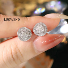 Load image into Gallery viewer, LUOWEND 18K White Gold Natural Diamond Stud Earrings for Women