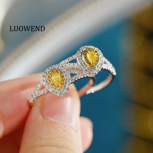 Load image into Gallery viewer, LUOWEND 18K White Gold Natural Yellow Diamond Ring for Women