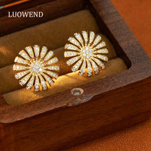 Load image into Gallery viewer, LUOWEND 18K Yellow Gold Real Natural Diamond Stud Earrings for Women