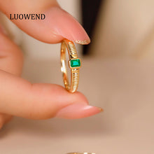 Load image into Gallery viewer, LUOWEND 18K Yellow Gold Real Natural Emerald Ring for Women