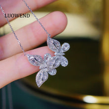 Load image into Gallery viewer, LUOWEND 18K White Gold Real Natural Diamond Pendant Necklace for Women