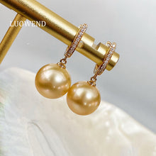 Load image into Gallery viewer, LUOWEND 18K Gold Tihiti Black Pearl or Gold Pearl Hoop Earrings for Women