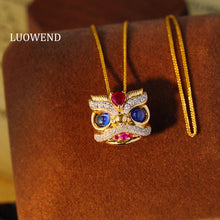 Load image into Gallery viewer, LUOWEND 18K Yellow Gold Real Natural Sapphire Necklace for Women