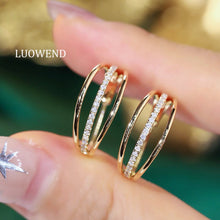 Load image into Gallery viewer, LUOWEND 18K Yellow Gold Natural Diamond Earrings for Women
