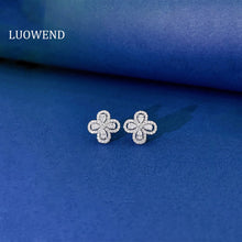 Load image into Gallery viewer, LUOWEND 18K White Gold Real Natural Diamond Stud Earrings for Women
