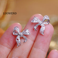 Load image into Gallery viewer, LUOWEND 18K White Gold Natural Diamond Stud Earrings for Women