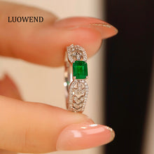 Load image into Gallery viewer, LUOWEND 18K White Gold Real Natural Emerald Ring for Women