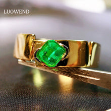 Load image into Gallery viewer, LUOWEND 18K Yellow Gold Real Natural Emerald Ring for Women