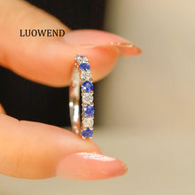 Load image into Gallery viewer, LUOWEND 18K White Gold Real Natural Sapphire Ring for Women