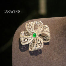 Load image into Gallery viewer, LUOWEND 18K White Gold Natural Emerald Pendant for Women