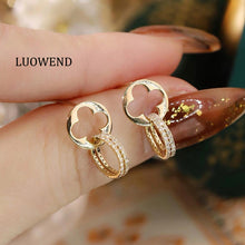 Load image into Gallery viewer, LUOWEND 18K Yellow Gold Natural Diamond Earrings for Women