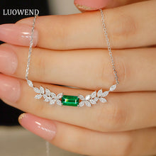 Load image into Gallery viewer, LUOWEND 18K White Gold Real Natural Emerald Necklace for Women