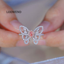 Load image into Gallery viewer, LUOWEND 18K White Gold Natural Pink Diamond Ring for Women