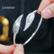 Load image into Gallery viewer, LUOWEND 18K White Gold Fine Jewelry Real Natural Diamond Bangle for Women