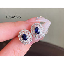 Load image into Gallery viewer, LUOWEND 18K White Gold Natural Sapphire Ring for Women