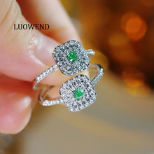 Load image into Gallery viewer, LUOWEND 18k White Gold Real Natural Green Diamond Ring for Women