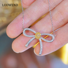 Load image into Gallery viewer, LUOWEND 18K White Gold Real Natural Yellow Diamond Pendant Necklace for Women